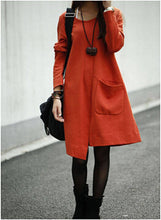 New 2014 Autumn Casual Women Solid Loose Long Sleeve Asymmetrical Dress Vestidos, Orange, Green, Black, M, L, XL,XXL 9631