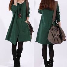 New 2014 Autumn Casual Women Solid Loose Long Sleeve Asymmetrical Dress Vestidos, Orange, Green, Black, M, L, XL,XXL 9631
