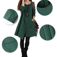 New 2014 Autumn Casual Women Solid Loose Long Sleeve Asymmetrical Dress Vestidos, Orange, Green, Black, M, L, XL,XXL 9631