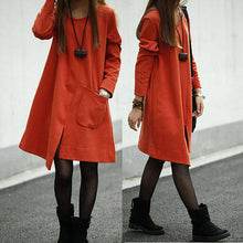 New 2014 Autumn Casual Women Solid Loose Long Sleeve Asymmetrical Dress Vestidos, Orange, Green, Black, M, L, XL,XXL 9631