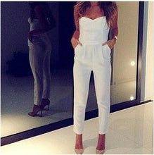 New 2014 Women Overalls White Sexy V Strapless Playsuit Novelty Jumpsuits Summer Pencil Pants Leggings 9524