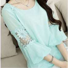 New 2014 summer spring Plus Size Women Lace Hollow Out Chiffon All-match O-neck Casual Blouses & Shirts 5 COLORS 9461