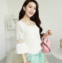 New 2014 summer spring Plus Size Women Lace Hollow Out Chiffon All-match O-neck Casual Blouses & Shirts 5 COLORS 9461