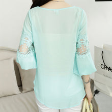 New 2014 summer spring Plus Size Women Lace Hollow Out Chiffon All-match O-neck Casual Blouses & Shirts 5 COLORS 9461