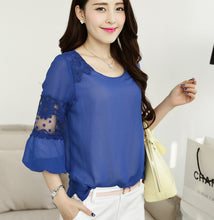 New 2014 summer spring Plus Size Women Lace Hollow Out Chiffon All-match O-neck Casual Blouses & Shirts 5 COLORS 9461