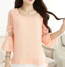 New 2014 summer spring Plus Size Women Lace Hollow Out Chiffon All-match O-neck Casual Blouses & Shirts 5 COLORS 9461