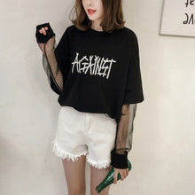 New 2017 Embroidery Letter Net Yarn Patchwork Fake two pieces Summer T Shirt Women Fashion T-shirts Tops Plus Size
