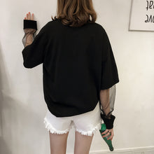 New 2017 Embroidery Letter Net Yarn Patchwork Fake two pieces Summer T Shirt Women Fashion T-shirts Tops Plus Size