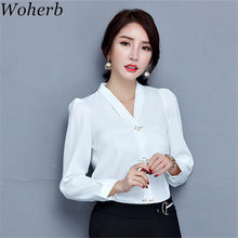 New 2017 Fashion V-Neck Chiffon Blouse Puff Sleeve Solid Button Blusas Casual Shirt Brief Elegant Women Tops Plus Size 72710