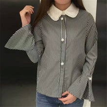 New 2017 Korean style Cute Blouse Women Plus Size Elegant Tops Stand collar Striped Shirt Pearl buttons Blusas 72500
