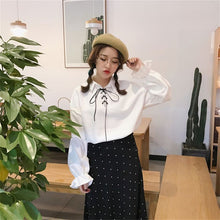New 2017 Korean style Summer Elegant Bow Tie Blouse Turn-Down Collar Shirt Lantern Sleeve Blusas Women Tops 72516