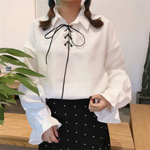 New 2017 Korean style Summer Elegant Bow Tie Blouse Turn-Down Collar Shirt Lantern Sleeve Blusas Women Tops 72516