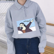 New 2017 Korean style Summer Kawaii Button Blouse Letter Cartoon Character Print Shirt Cute Blusas Plus Size Women Tops 72512