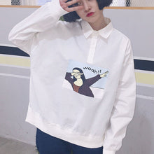 New 2017 Korean style Summer Kawaii Button Blouse Letter Cartoon Character Print Shirt Cute Blusas Plus Size Women Tops 72512
