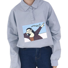 New 2017 Korean style Summer Kawaii Button Blouse Letter Cartoon Character Print Shirt Cute Blusas Plus Size Women Tops 72512