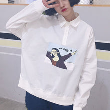 New 2017 Korean style Summer Kawaii Button Blouse Letter Cartoon Character Print Shirt Cute Blusas Plus Size Women Tops 72512