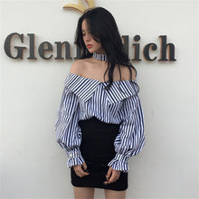 New 2017 Korean style Summer Sexy Blouse Button Casual Shirt Cute Puff Sleeve Steiped Blusas Plus Size Women Tops 72520