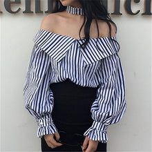 New 2017 Korean style Summer Sexy Blouse Button Casual Shirt Cute Puff Sleeve Steiped Blusas Plus Size Women Tops 72520