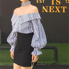 New 2017 Korean style Summer Sexy Blouse Button Casual Shirt Cute Puff Sleeve Steiped Blusas Plus Size Women Tops 72520