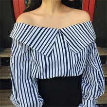 New 2017 Korean style Summer Sexy Blouse Button Casual Shirt Cute Puff Sleeve Steiped Blusas Plus Size Women Tops 72520