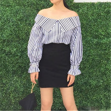 New 2017 Korean style Summer Sexy Blouse Button Casual Shirt Cute Puff Sleeve Steiped Blusas Plus Size Women Tops 72520