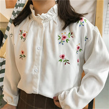 New 2017 Korean style Summer Spring Cute Floral Embroidery Blouse Ruffled Collar Shirt Kawaii Blusas Women Tops 72517