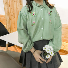 New 2017 Korean style Summer Spring Cute Floral Embroidery Blouse Ruffled Collar Shirt Kawaii Blusas Women Tops 72517