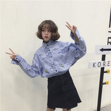 New 2017 Plus size Summer Spring Full Sleeve Cartoon Letter Print Striped Blouse Loose Shirt Cute Blusas Women Tops 72524