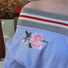 New 2017 Plus size Summer Spring Full Sleeve Pink Floral Embroidery Striped Blouse V-Neck Shirt Cute Blusas Women Tops 72523