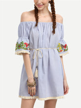 New 2017 Vestidos Plus Size Cute Dress Brief Style Slash Neck Sleeveless Embroidery Women Dresses with Tassel 71024