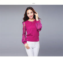 New 2017 summer spring Plus Size Women blouse Lace Hollow Out Chiffon All-match O-neck Casual Puff Sleeve Shirts 72379