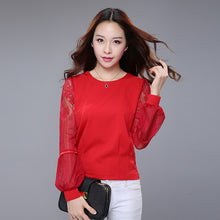 New 2017 summer spring Plus Size Women blouse Lace Hollow Out Chiffon All-match O-neck Casual Puff Sleeve Shirts 72379