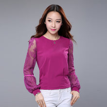 New 2017 summer spring Plus Size Women blouse Lace Hollow Out Chiffon All-match O-neck Casual Puff Sleeve Shirts 72379
