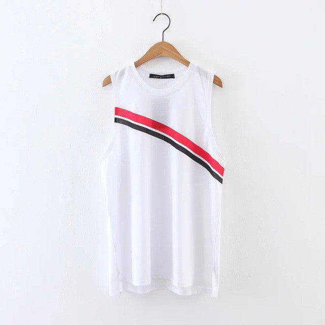 New Arrival 2017 Summer Women T Shirt Casual O Neck Sleeveless T-shirt Patchwork Female Casual Tops Tees 72351