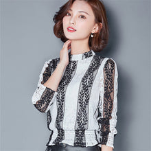 New Arrival 2017 Women Shirts Elegant Lace Blouse Striped Nine Quarter Sleeves Shirt Summer Spring Blusas Slim Tops 72579