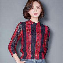 New Arrival 2017 Women Shirts Elegant Lace Blouse Striped Nine Quarter Sleeves Shirt Summer Spring Blusas Slim Tops 72579
