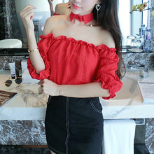 New Arrival 2017 Women Shirts Sexy Chiffon Blouse Half Sleeve Shirt Hanging neck Blouses Woman Tops Plus Size 72723