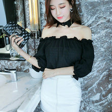 New Arrival 2017 Women Shirts Sexy Chiffon Blouse Half Sleeve Shirt Hanging neck Blouses Woman Tops Plus Size 72723