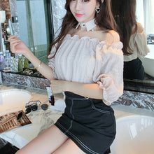 New Arrival 2017 Women Shirts Sexy Chiffon Blouse Half Sleeve Shirt Hanging neck Blouses Woman Tops Plus Size 72723