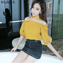 New Arrival 2017 Women Shirts Sexy Chiffon Blouse Half Sleeve Shirt Hanging neck Blouses Woman Tops Plus Size 72723