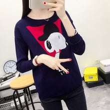 New Autumn Winter Female Carton Print Sweater Plus Size Thin Knitted Full Sleeve O-neck Pullovers Hot Sale 71788