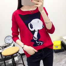 New Autumn Winter Female Carton Print Sweater Plus Size Thin Knitted Full Sleeve O-neck Pullovers Hot Sale 71788