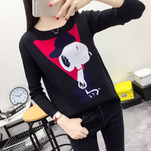 New Autumn Winter Female Carton Print Sweater Plus Size Thin Knitted Full Sleeve O-neck Pullovers Hot Sale 71788