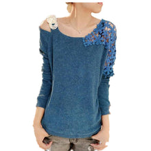 New Autumn Winter Female Knitting Patchwork Sweater Plus Size Embroidery Thin Knitted Long Sleeve O-neck Pullovers 70249