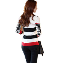 New Autumn Winter Female Patchwork Knitting Sweater Plus Size Thin Knitted Long Sleeve O-neck with Button Pullovers 70245