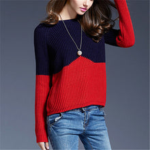 New Autumn Winter Female Patchwork Sweater Plus Size Knitted Full Sleeve O-neck Pullovers Hot Sale 71791