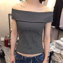 New Fashion Female Pullovers Knitted Short Sleeve V-neck Autumn Striped Knitting Swear Off Shoulder Hot Sale 71661