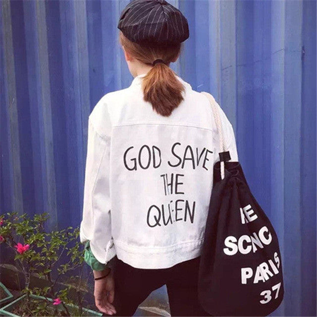 New Fashion Letter Print Outwear Full Sleeve Turn-down Collar Coat Single Breasted Jacket With Button Denium Streetwear 71722