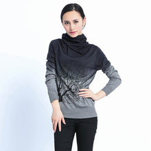 New Fashion Women Pullovers 2015 Autumn Turtleneck Tree Pattern Print Gradient Plus Size SweatersCasual Knitted Tops 70104