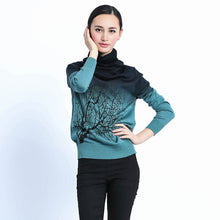 New Fashion Women Pullovers 2015 Autumn Turtleneck Tree Pattern Print Gradient Plus Size SweatersCasual Knitted Tops 70104